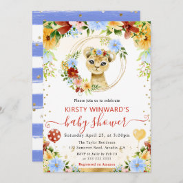 水彩可愛いジャングルライオンベビーシャワー 招待状