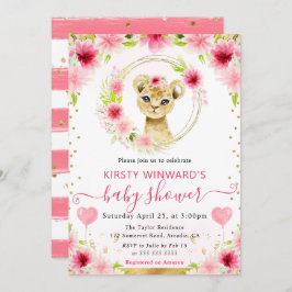 水彩可愛いジャングルライオンベビーシャワー 招待状