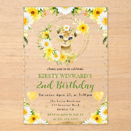 水彩可愛いジャングルライオン子供の誕生日 アクリル招待状