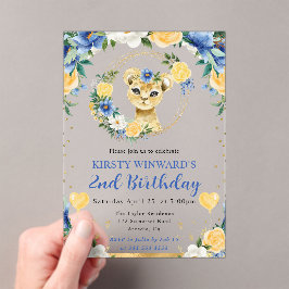 水彩可愛いジャングルライオン子供の誕生日 アクリル招待状