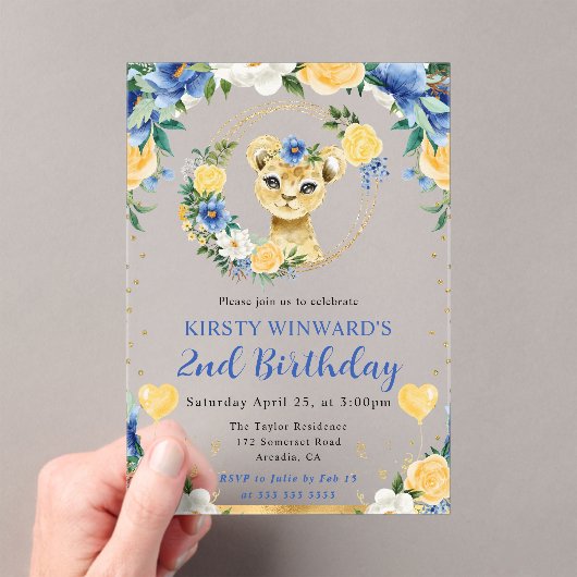 水彩可愛いジャングルライオン子供の誕生日 アクリル招待状 (インサイチュ (ポータブル))