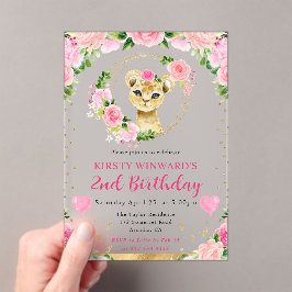 水彩可愛いジャングルライオン子供の誕生日 アクリル招待状