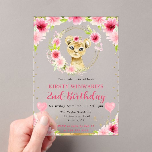水彩可愛いジャングルライオン子供の誕生日 アクリル招待状 (インサイチュ (ポータブル))