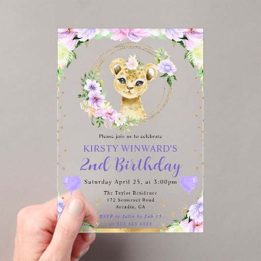 水彩可愛いジャングルライオン子供の誕生日 アクリル招待状 (インサイチュ (ポータブル))