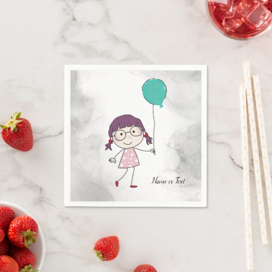 水彩可愛いスティックガールティール（緑がかった色）バルーンエレガント スタンダードカクテルナプキン (インサイチュ)