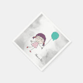 水彩可愛いスティックガールティール(緑がかった色)バルーンエレガント スタンダードカクテルナプキン (角)