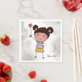 水彩可愛いスティックガールピンク花美 スタンダードカクテルナプキン (インサイチュ)