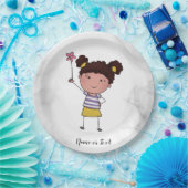 水彩可愛いスティックガールピンク花美 ペーパープレート (パーティー)