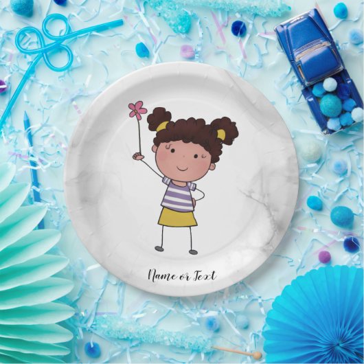 水彩可愛いスティックガールピンク花美 ペーパープレート (パーティー)