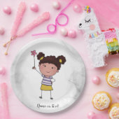 水彩可愛いスティックガールピンク花美 ペーパープレート (パーティー)