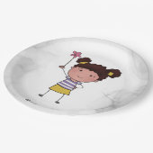 水彩可愛いスティックガールピンク花美 ペーパープレート (アングル)