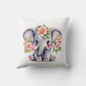 水彩可愛いゾウ（花つき） クッション (裏面)