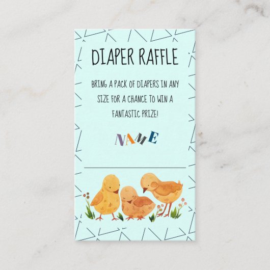 水彩可愛いチキンファミリーおむつラッフル エンクロージャーカード (正面)