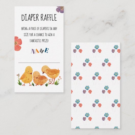 水彩可愛いチキンファミリーおむつラッフル エンクロージャーカード (正面/裏面)