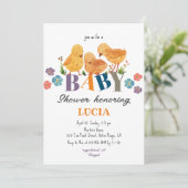 水彩可愛いチキンファミリーベビーシャワー 招待状 (スタンド正面)