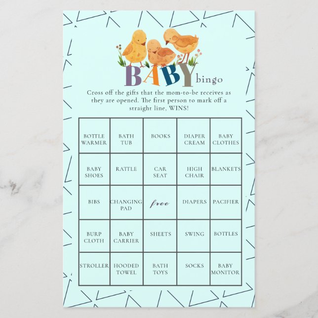 水彩可愛いチキンベビーシャワービンゴ (正面)