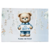 水彩可愛いテディベアブルーフローラ美人 ラージペーパーバッグ (裏面)