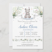 水彩可愛いテディベア男の赤ちゃん《キリスト教》洗礼式や命名式 招待状 (正面)