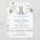 水彩可愛いテディベア男の赤ちゃん《キリスト教》洗礼式や命名式 招待状 (正面/裏面)