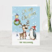 水彩可愛いトナカイのクリスマスツリー カード (正面)