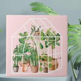 水彩可愛いトロピカルハウスプラントオンピンク タイル