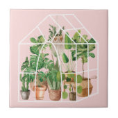 水彩可愛いトロピカルハウスプラントオンピンク タイル (正面)
