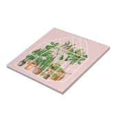 水彩可愛いトロピカルハウスプラントオンピンク タイル (側面)