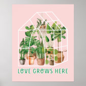 水彩可愛いトロピカルハウスプラントオンピンク ポスター (正面)