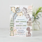 水彩可愛いドラゴンベビーシャワーパーティー 招待状 (スタンド正面)