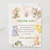 水彩可愛いドラゴン誕生日サンキューカード 招待状 (正面)