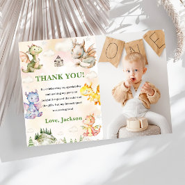 水彩可愛いドラゴン誕生日サンキューカード 招待状