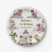 水彩可愛いドラゴン誕生日紙プレート ペーパープレート (正面)