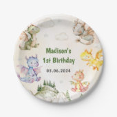 水彩可愛いドラゴン誕生日紙プレート ペーパープレート (正面)