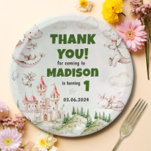 水彩可愛いドラゴン誕生日紙プレート