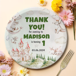 水彩可愛いドラゴン誕生日紙プレート ペーパープレート