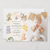 水彩可愛いドラゴン1st誕生日パーティー写真 招待状 (正面)