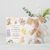 水彩可愛いドラゴン1st誕生日パーティー写真 招待状 (スタンド正面)