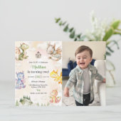 水彩可愛いドラゴン1st誕生日パーティー写真 招待状 (スタンド正面)