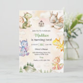 水彩可愛いドラゴン1st誕生日パーティー 招待状 (スタンド正面)