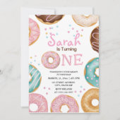 水彩可愛いドーナツ1歳の誕生日 招待状 (正面)