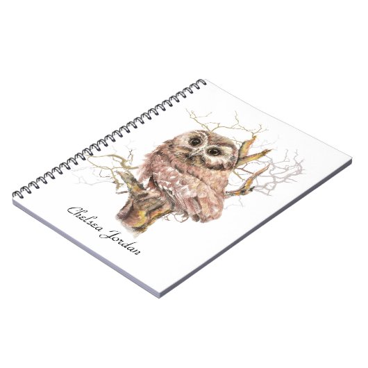 水彩可愛いノコノハクドリ名前をカスタムする ノートブック (左側)