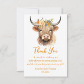 水彩可愛いハイランド牛ふくらはぎシャワー サンキューカード (正面)
