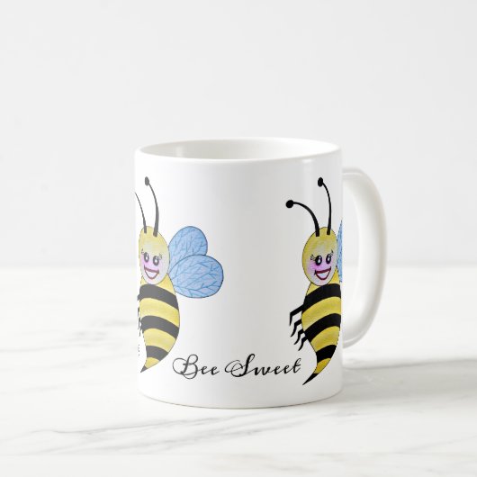 水彩可愛いハニービーとハッピーハッピーハッピーハニースマイル コーヒーマグカップ (正面右)