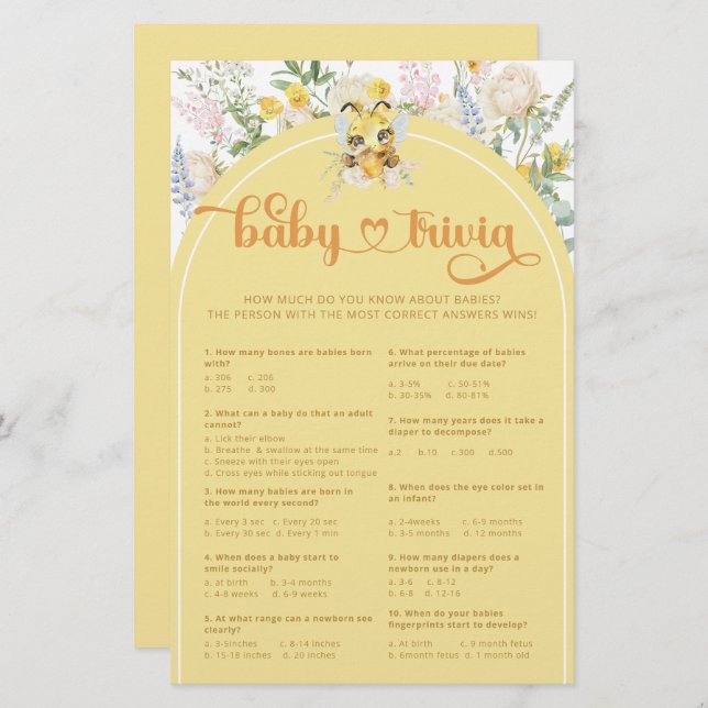 水彩可愛いハニービーベビートリビアゲーム (正面/裏面)