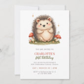 水彩可愛いハリネズミのキノコ誕生日パーティー 招待状 (正面)