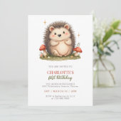 水彩可愛いハリネズミのキノコ誕生日パーティー 招待状 (スタンド正面)