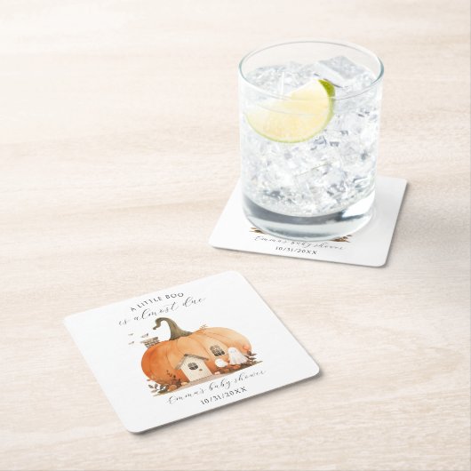 水彩可愛いハロウィーンカボチャ赤ちゃんシャワー スクエアペーパーコースター (インサイチュ)