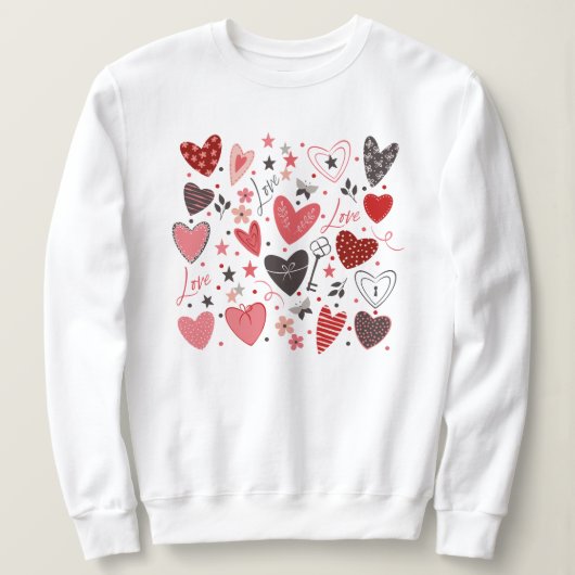 水彩可愛いハートパターンヴァレンティーンズデイラブ スウェットシャツ (デザイン正面)