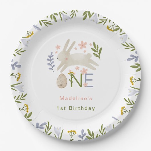 水彩可愛いバニーガール1st誕生日 ペーパープレート (正面)