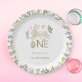 水彩可愛いバニーガール1st誕生日 ペーパープレート